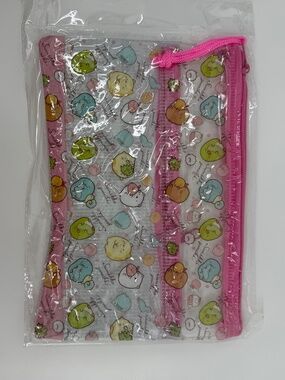 Sumikko Gurashi PVC Mesh Pouch NEW Bag Zipper Medium Pink Clear